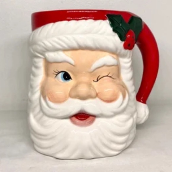 Santa Claus Winking Mug Centerpiece New Large Height  7” Across 5” Vase only - Picture 12 of 16